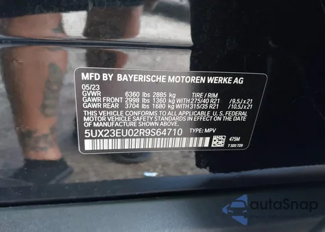 2024 BMW X5 xDrive40I from USA, damaged, VIN 5UX23EU02R9S64710